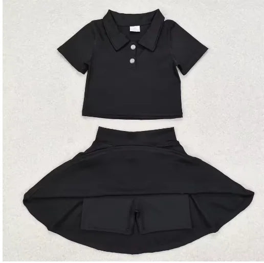 Yoga fitness Baby Girl Clothing Active Toddler Short Sleeves Shirt Shorts Skirt Kids Wear Shorts Ruffle Skorts Set Pink Clothes