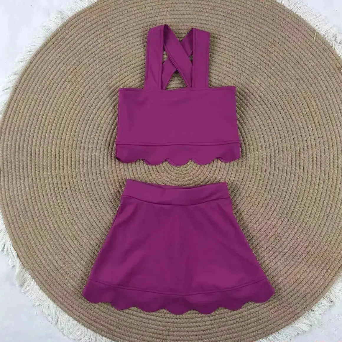 Yoga fitness Baby Girl Clothing Active Toddler Short Sleeves Shirt Shorts Skirt Kids Wear Shorts Ruffle Skorts Set Pink Clothes