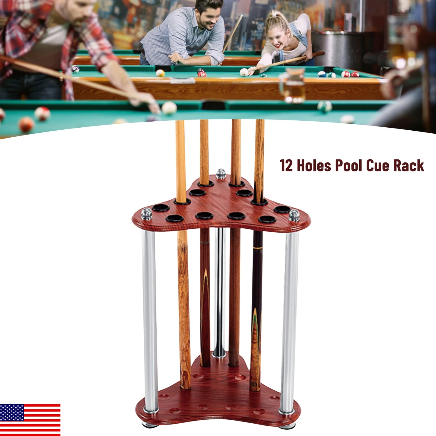 12 Pool Billiard Stick Rack Floor Wood Billiard Cue Holder Ball Table Accessories Triangle Shape Display Rack
