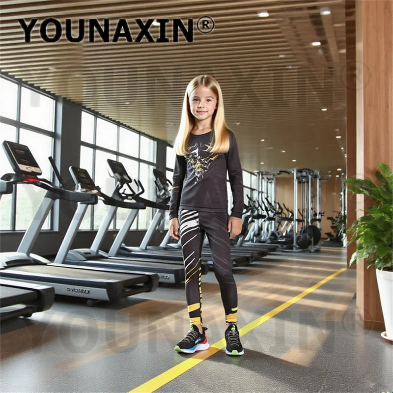 One Set Child Unisex Gym Yoga Sportswear Long Sleeves T-shirts Pants Running Top Fitness Training Trousers Sports Clothing