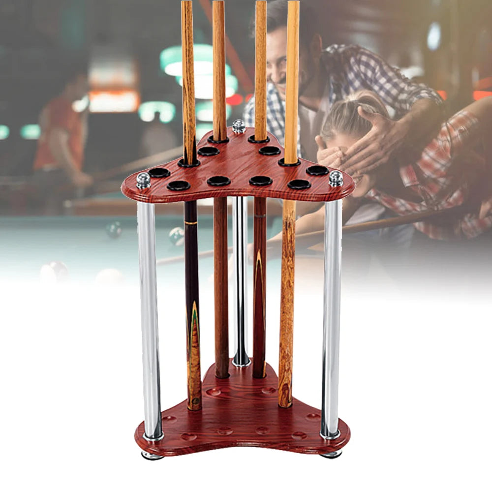 12 Pool Billiard Stick Rack Floor Wood Billiard Cue Holder Ball Table Accessories Triangle Shape Display Rack