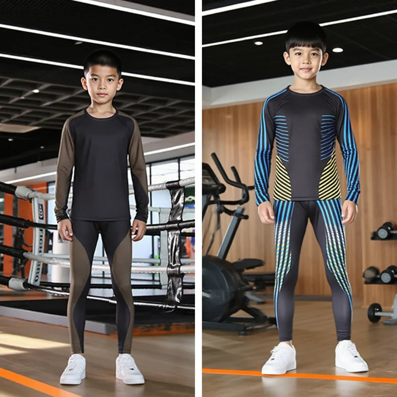 One Set Unisex Child Running Sports Long Sleeves T-shirts Pants Yoga Top Sportswear Fitness Training Clothing Gym Trousers