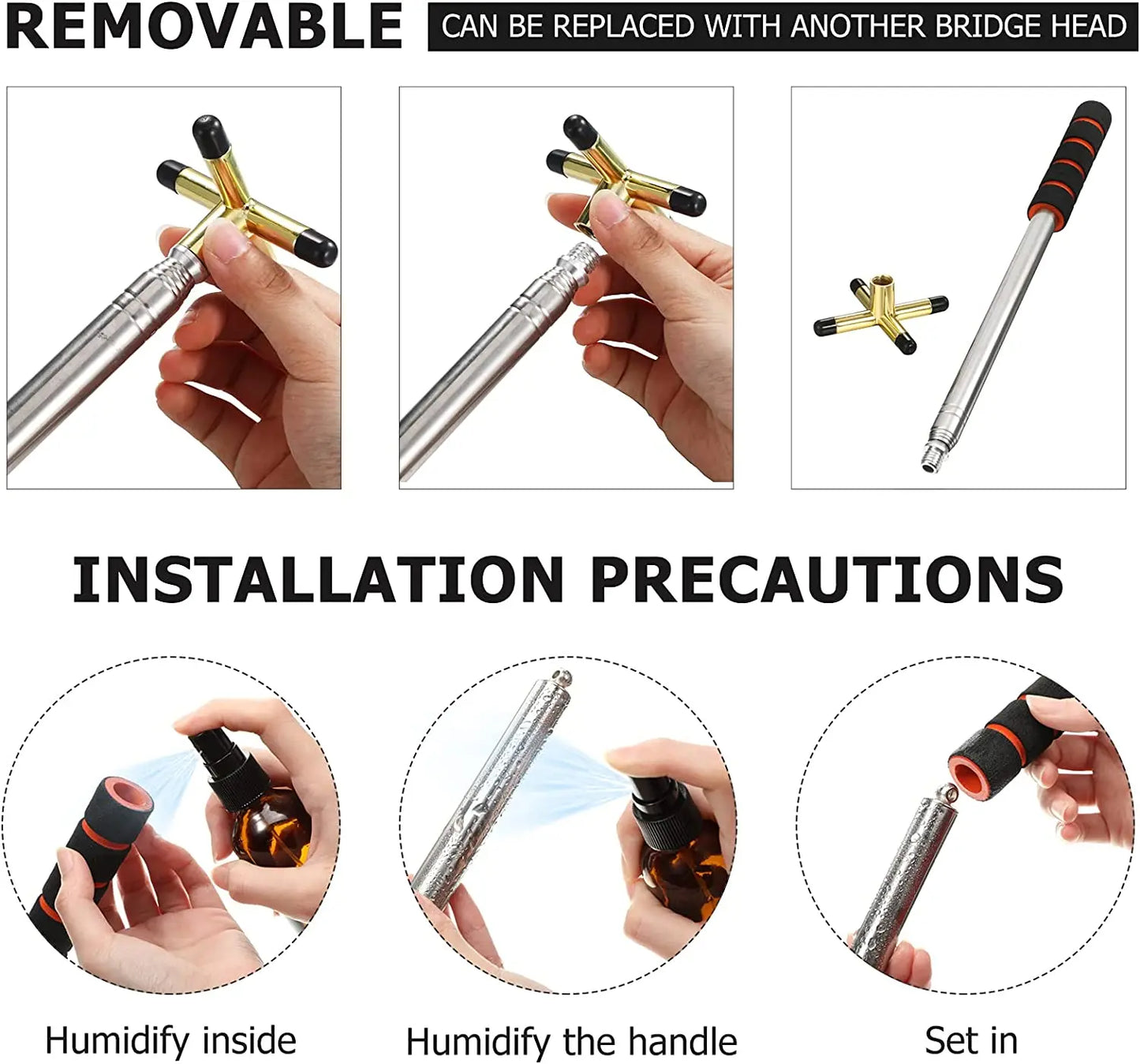 Retractable Billiards Cue Rest with Removable Brass Bridge Head, Pool Cue Stick, Snooker Table Accessories
