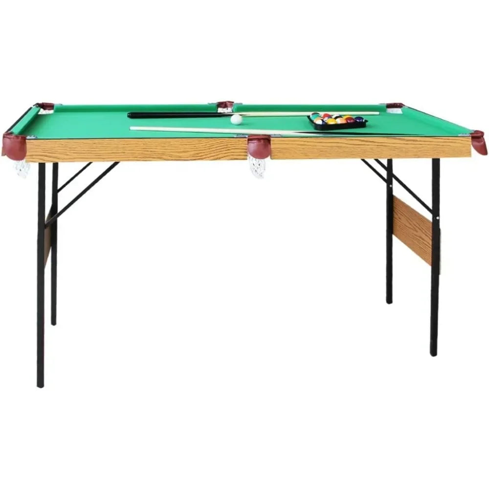 55" Folding Pool Table Set Mini Billiard Table Portable Table Top Snooker Game with All Accessory, Simple Assembly