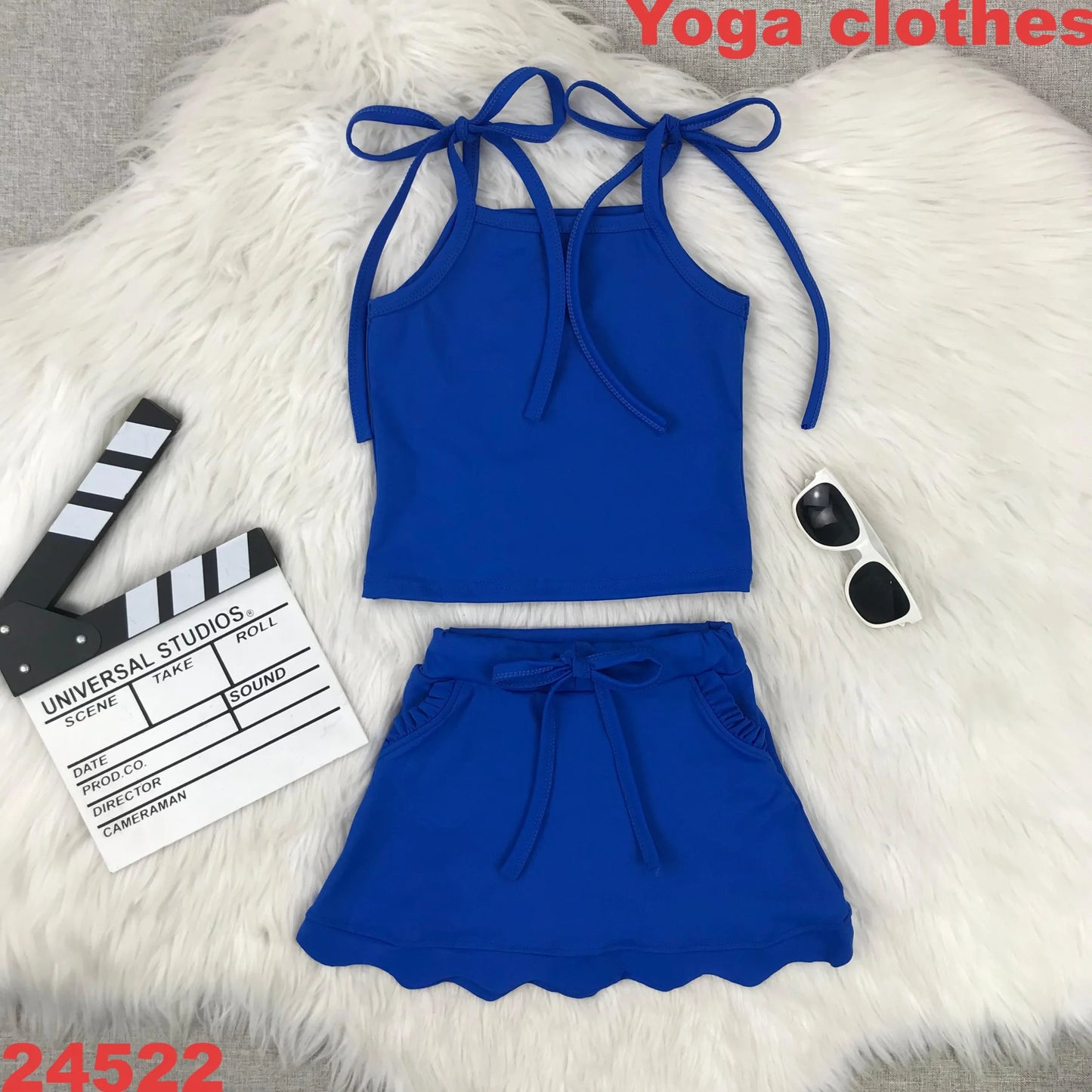 Yoga fitness Baby Girl Clothing Active Toddler Short Sleeves Shirt Shorts Skirt Kids Wear Shorts Ruffle Skorts Set Pink Clothes