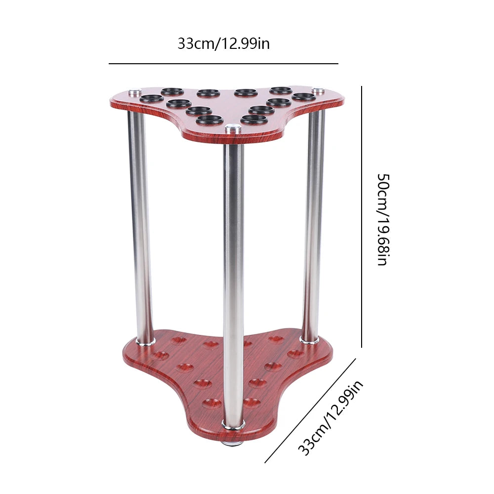 12 Pool Billiard Stick Rack Floor Wood Billiard Cue Holder Ball Table Accessories Triangle Shape Display Rack