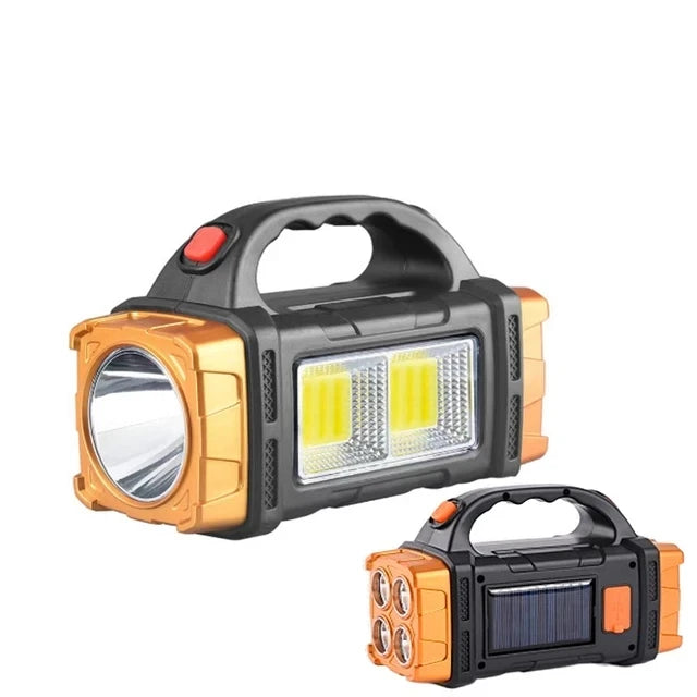 Portable Powerful USB Rechargeable Flashlight Solar LED Light With COB Work Light 4 Gear Charge Mobile Phone Camping Lamp