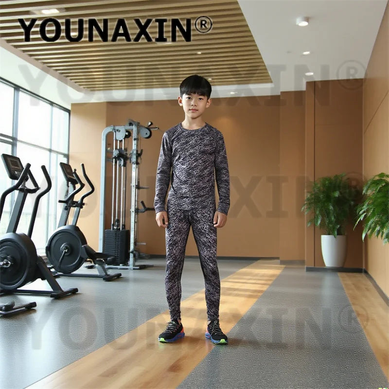 One Set Unisex Child Running Sports Long Sleeves T-shirts Pants Yoga Top Sportswear Fitness Training Clothing Gym Trousers