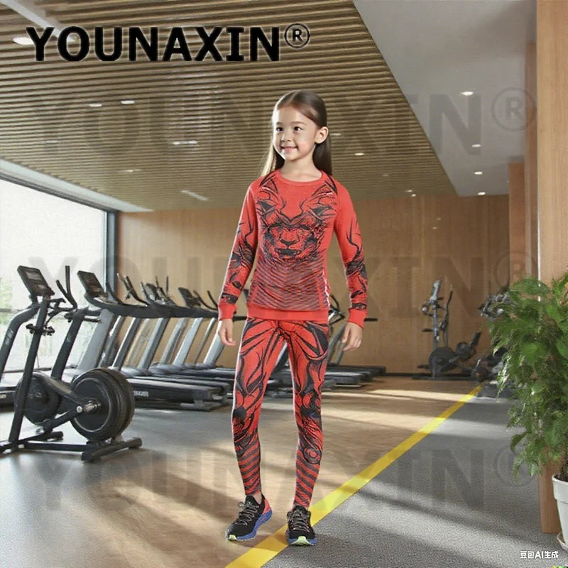 One Set Child Unisex Gym Yoga Sportswear Long Sleeves T-shirts Pants Running Top Fitness Training Trousers Sports Clothing