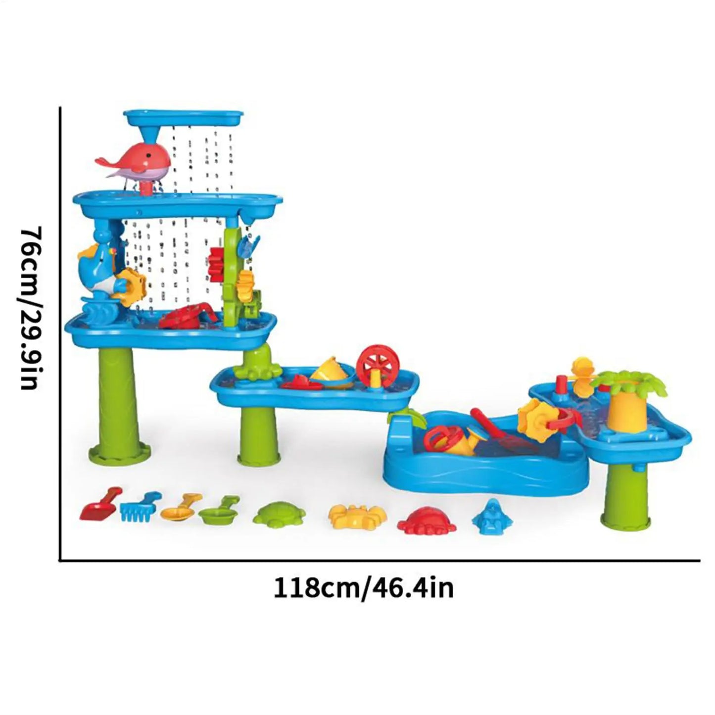 Kids Water Table 6-Tier Water Sand Play Table Rotatable Activity Pool 13 Pieces Toy Accessories for Kids Ages 3-8 Birthday Gifts