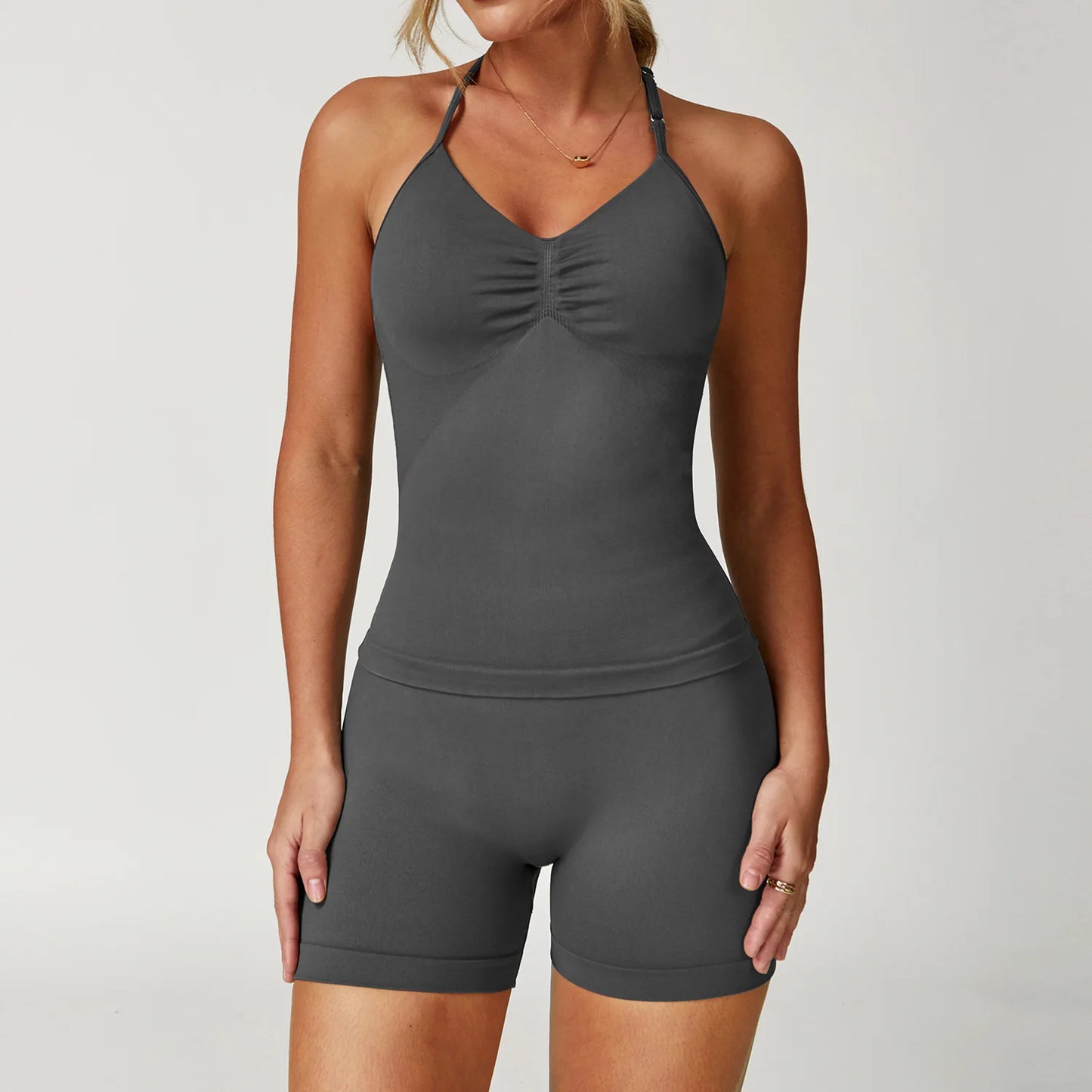 2 Pieces Women's Tracksuit Yoga Set Workout Sportswear Gym Clothing High Waist Leggings Fitness Shorts Push Up Bras Sports Suits
