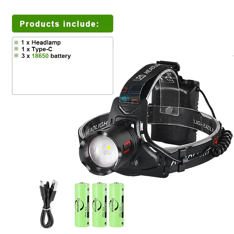 350000000 Ultra Powerful LED Headlamp Super Bright 4000M Head Flashlight Rechargeable Head Torch Fishing Hunting Headlight 18650