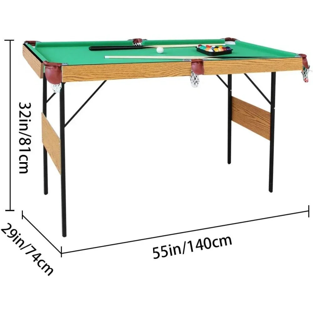 55" Folding Pool Table Set Mini Billiard Table Portable Table Top Snooker Game with All Accessory, Simple Assembly