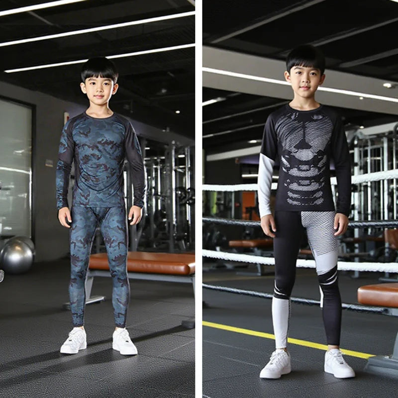 One Set Unisex Child Running Sports Long Sleeves T-shirts Pants Yoga Top Sportswear Fitness Training Clothing Gym Trousers