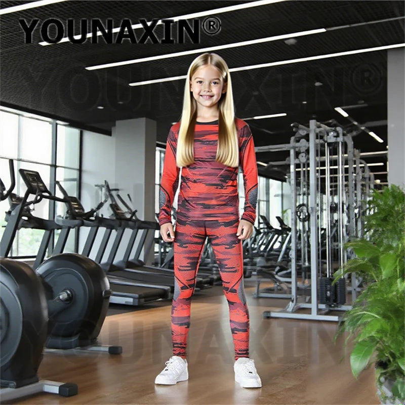 One Set Child Unisex Gym Yoga Sportswear Long Sleeves T-shirts Pants Running Top Fitness Training Trousers Sports Clothing