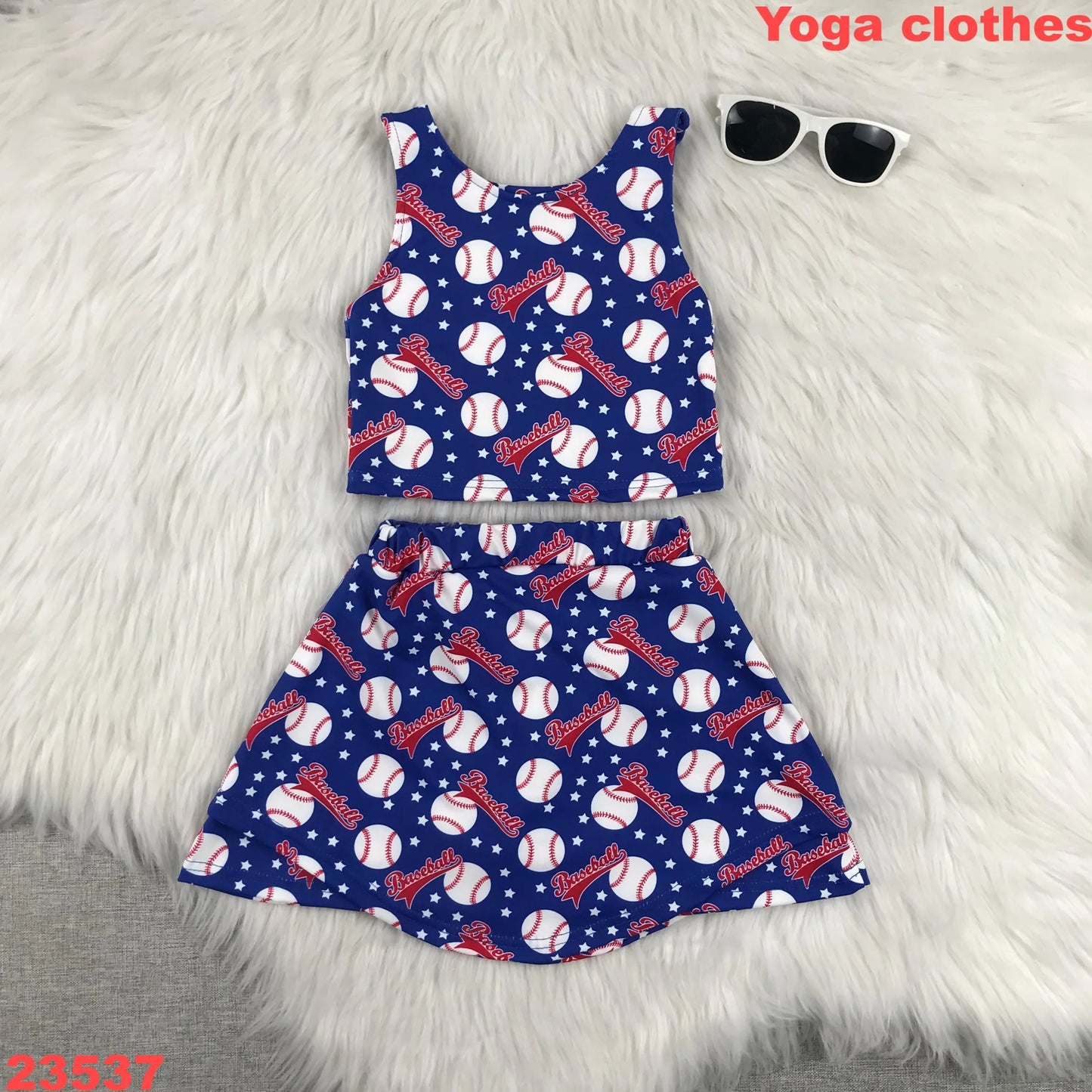 Girls Baby Sportswear Yoga Baseball Team Outfit Blue Star Sleeveless Dress Shorts Set - Kids Fitness Clothes Toddler Athletic