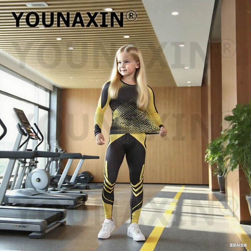 One Set Child Unisex Gym Yoga Sportswear Long Sleeves T-shirts Pants Running Top Fitness Training Trousers Sports Clothing