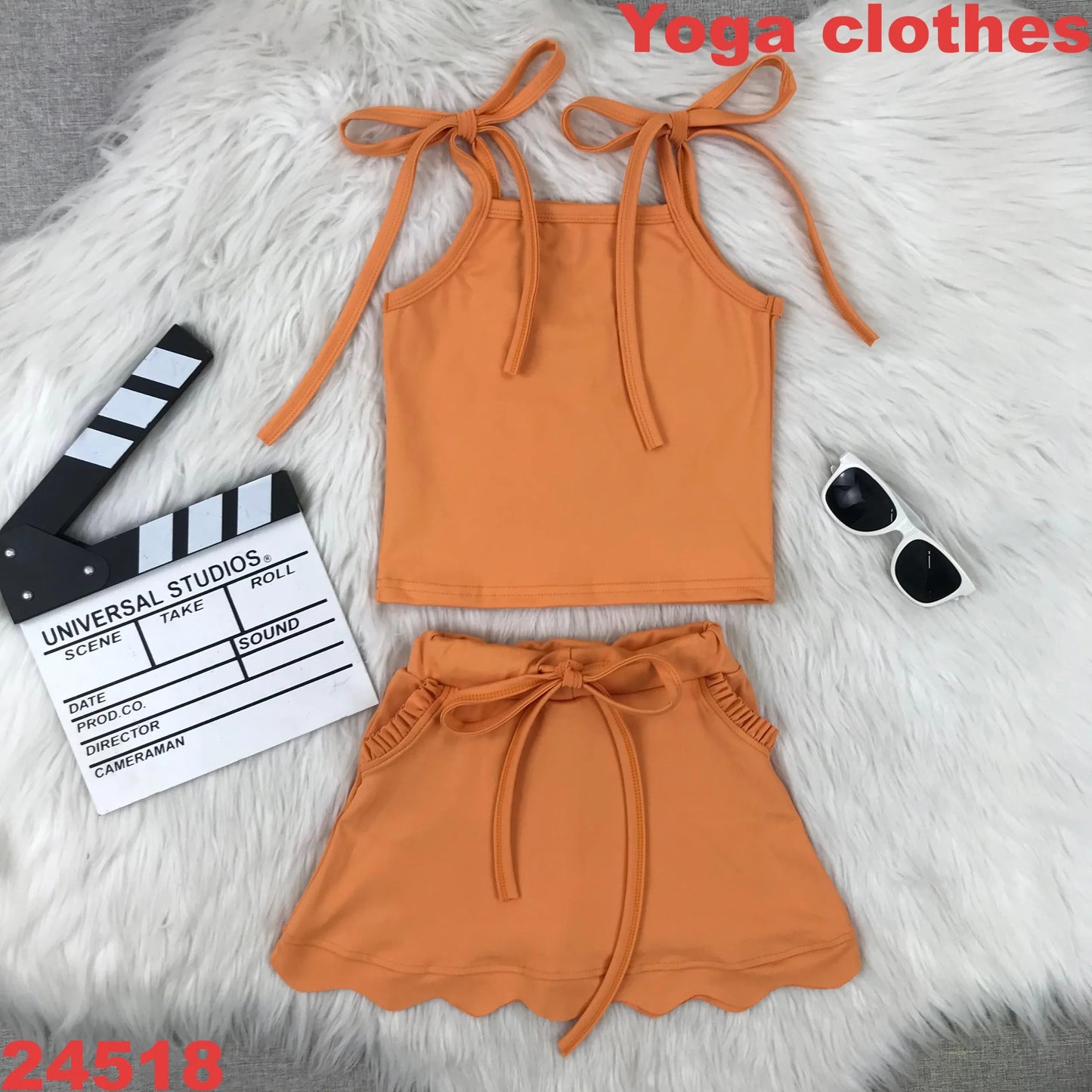 Yoga fitness Baby Girl Clothing Active Toddler Short Sleeves Shirt Shorts Skirt Kids Wear Shorts Ruffle Skorts Set Pink Clothes