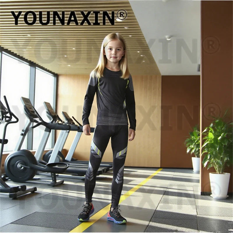 One Set Child Unisex Gym Yoga Sportswear Long Sleeves T-shirts Pants Running Top Fitness Training Trousers Sports Clothing