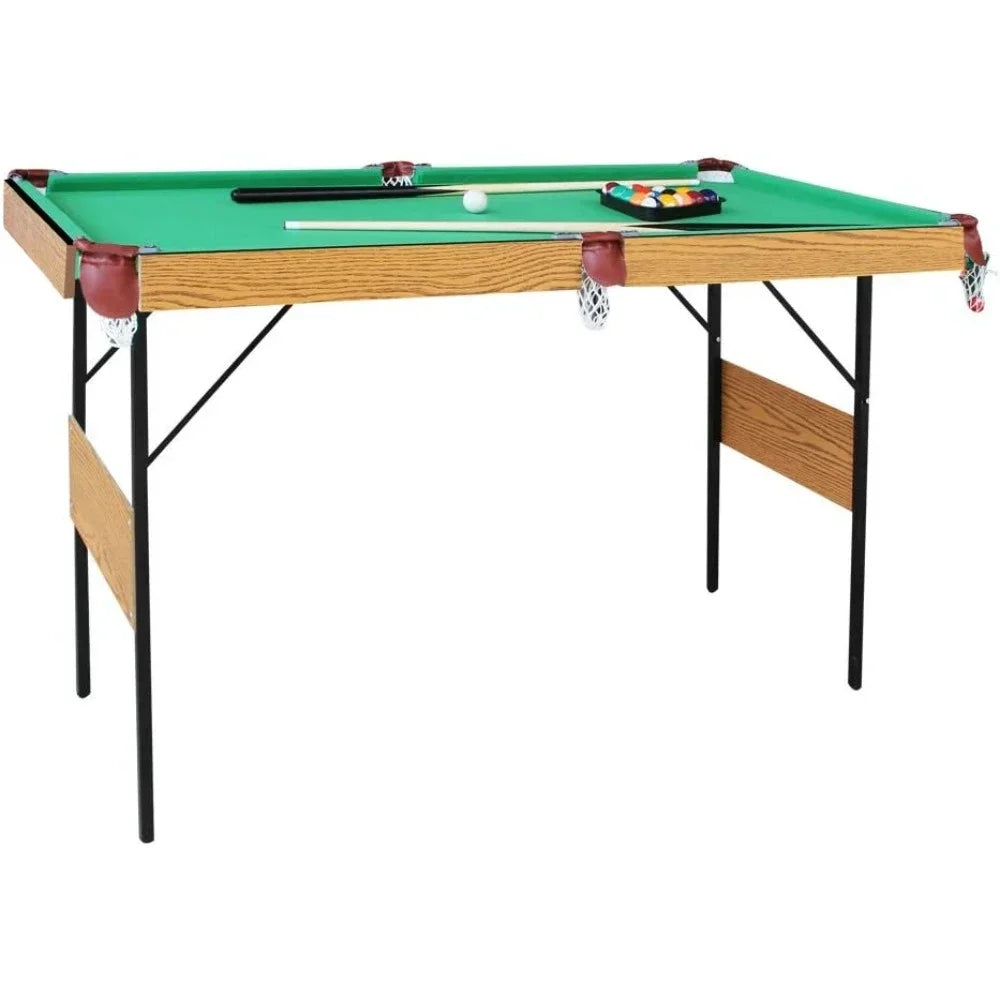 55" Folding Pool Table Set Mini Billiard Table Portable Table Top Snooker Game with All Accessory, Simple Assembly