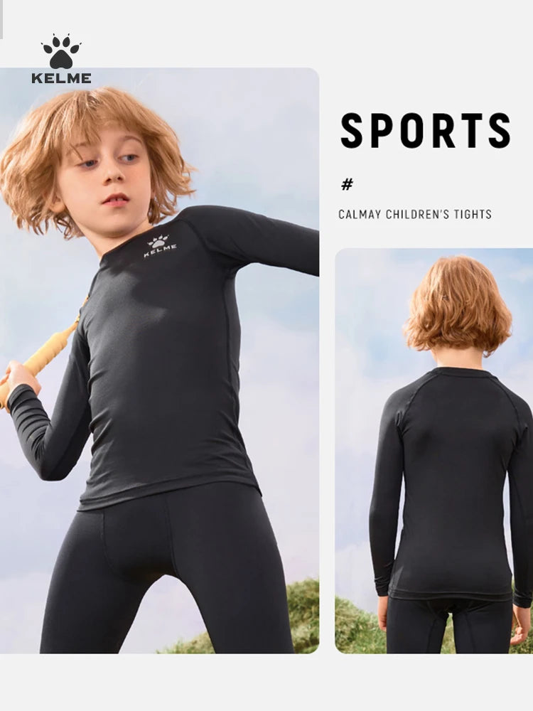 Kelme Children's Tights Suit Men And Girls Sports Training Clothing Breathable Soccer Fitness Bottoming T-shirt Kids Warm Sports