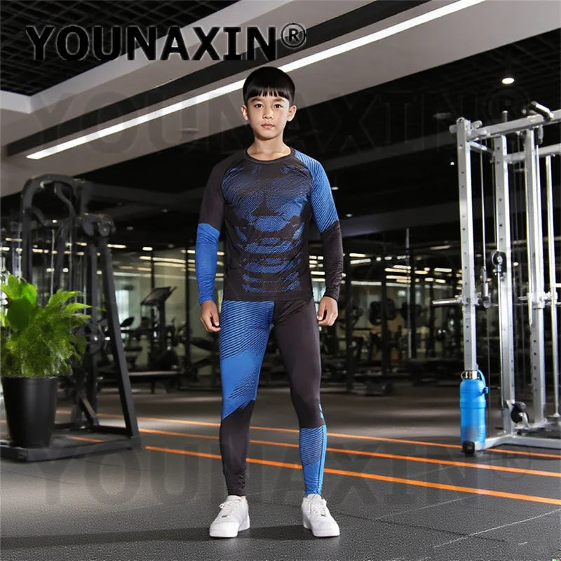 One Set Unisex Child Running Sports Long Sleeves T-shirts Pants Yoga Top Sportswear Fitness Training Clothing Gym Trousers