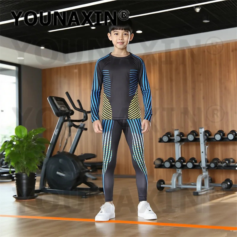 One Set Unisex Child Running Sports Long Sleeves T-shirts Pants Yoga Top Sportswear Fitness Training Clothing Gym Trousers