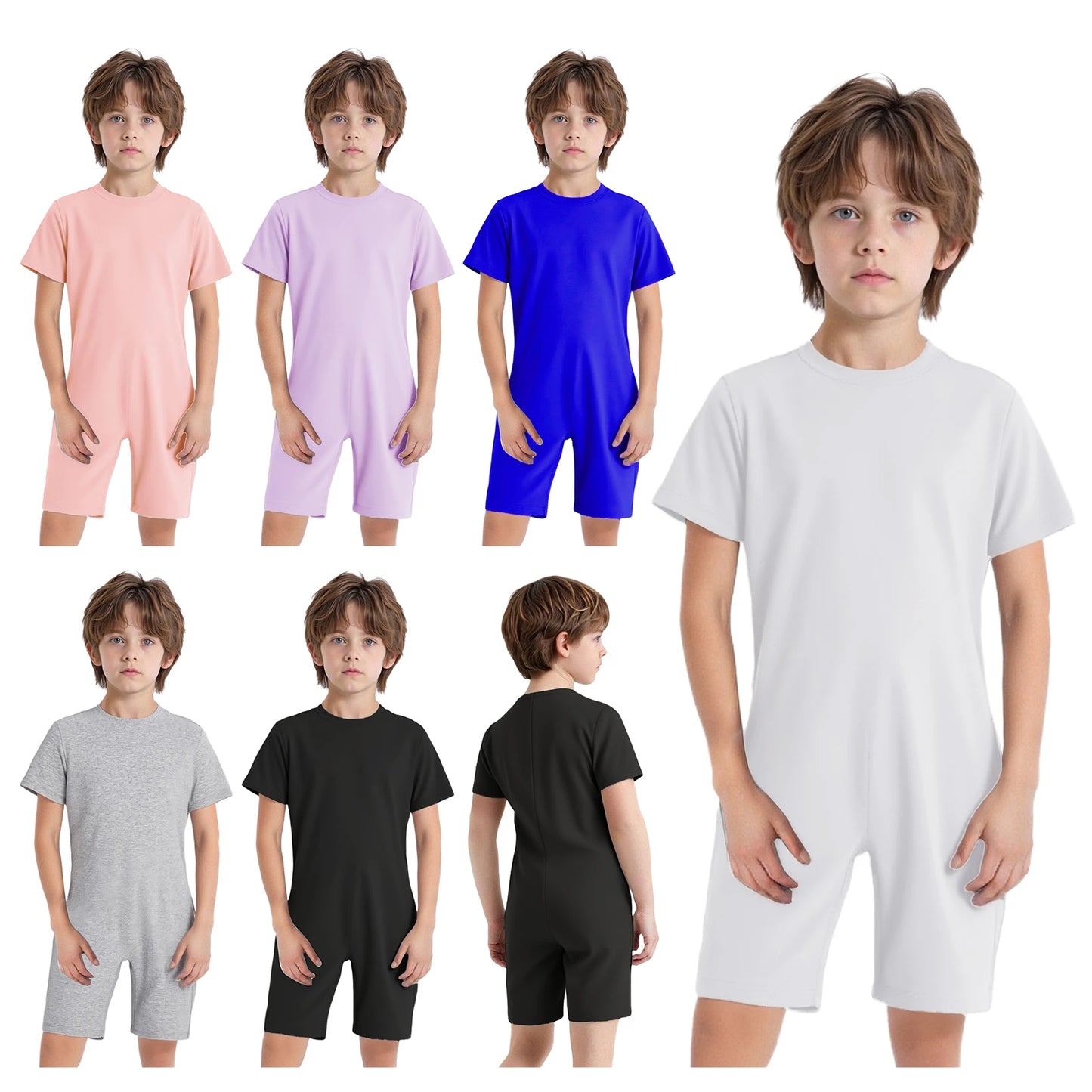 Girls Boys Special Needs Romper Adaptive Clothing Short Sleeve Back Invisible Zipper Ballet Gymnastics Workout Fitness Jumpsuit
