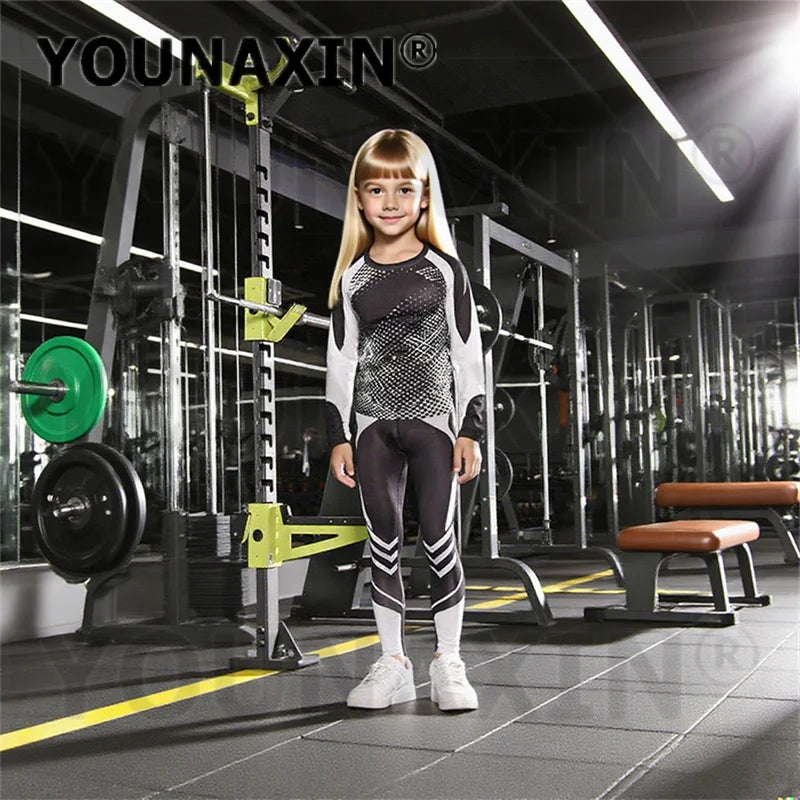 One Set Child Unisex Gym Yoga Sportswear Long Sleeves T-shirts Pants Running Top Fitness Training Trousers Sports Clothing