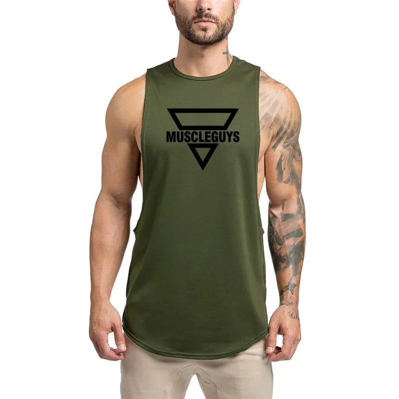 Muscleguys Cotton Gym Tank Tops Men Sleeveless Tanktop For Boys Bodybuilding Clothing Undershirt Fitness Stringer Workout Vest