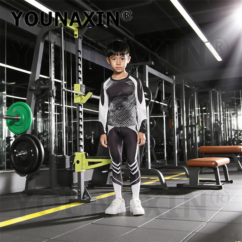 One Set Unisex Child Running Sports Long Sleeves T-shirts Pants Yoga Top Sportswear Fitness Training Clothing Gym Trousers