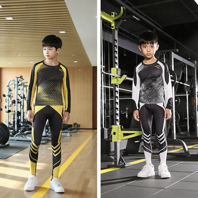 One Set Unisex Child Running Sports Long Sleeves T-shirts Pants Yoga Top Sportswear Fitness Training Clothing Gym Trousers