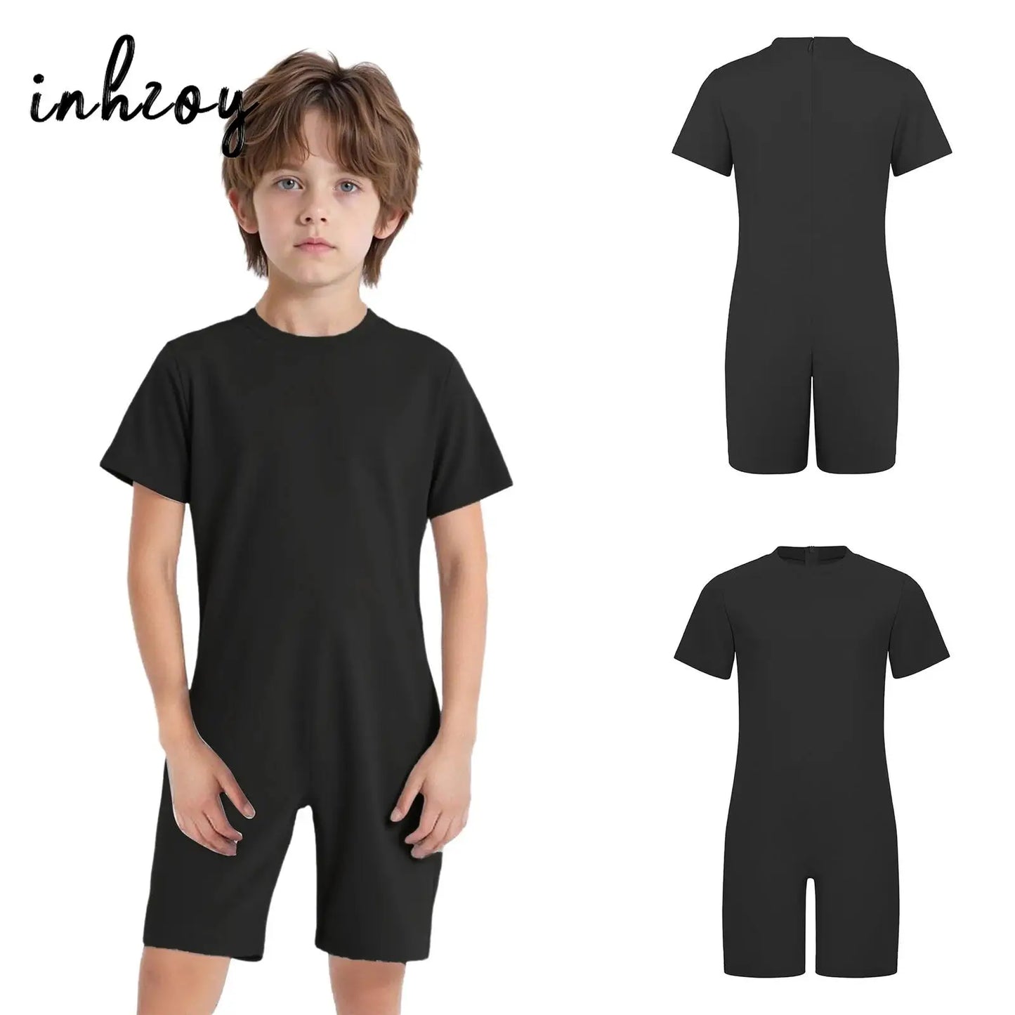Girls Boys Special Needs Romper Adaptive Clothing Short Sleeve Back Invisible Zipper Ballet Gymnastics Workout Fitness Jumpsuit