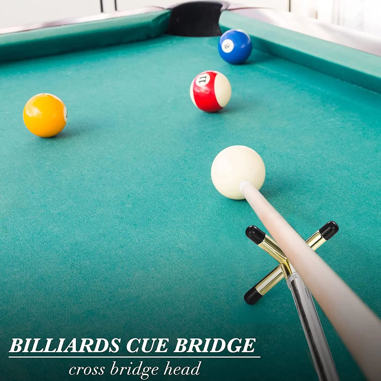 Retractable Billiards Cue Rest with Removable Brass Bridge Head, Pool Cue Stick, Snooker Table Accessories