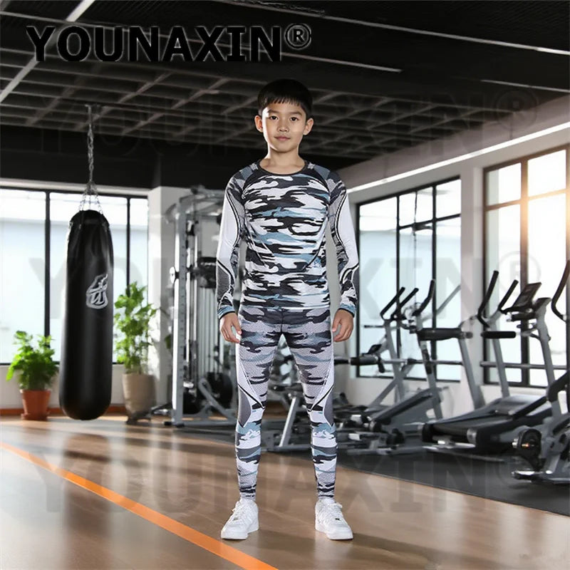 One Set Unisex Child Running Sports Long Sleeves T-shirts Pants Yoga Top Sportswear Fitness Training Clothing Gym Trousers