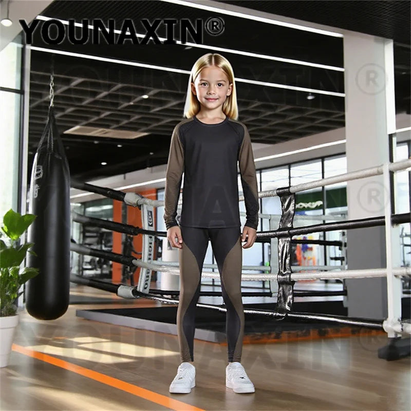 One Set Child Unisex Gym Yoga Sportswear Long Sleeves T-shirts Pants Running Top Fitness Training Trousers Sports Clothing