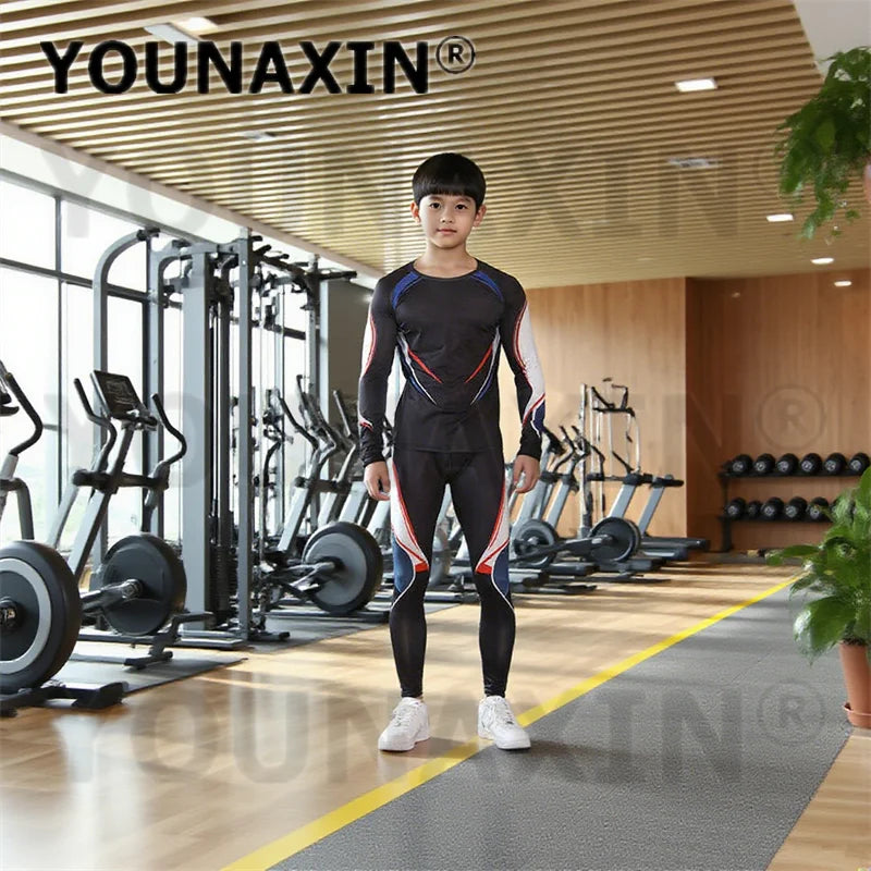 One Set Unisex Child Running Sports Long Sleeves T-shirts Pants Yoga Top Sportswear Fitness Training Clothing Gym Trousers