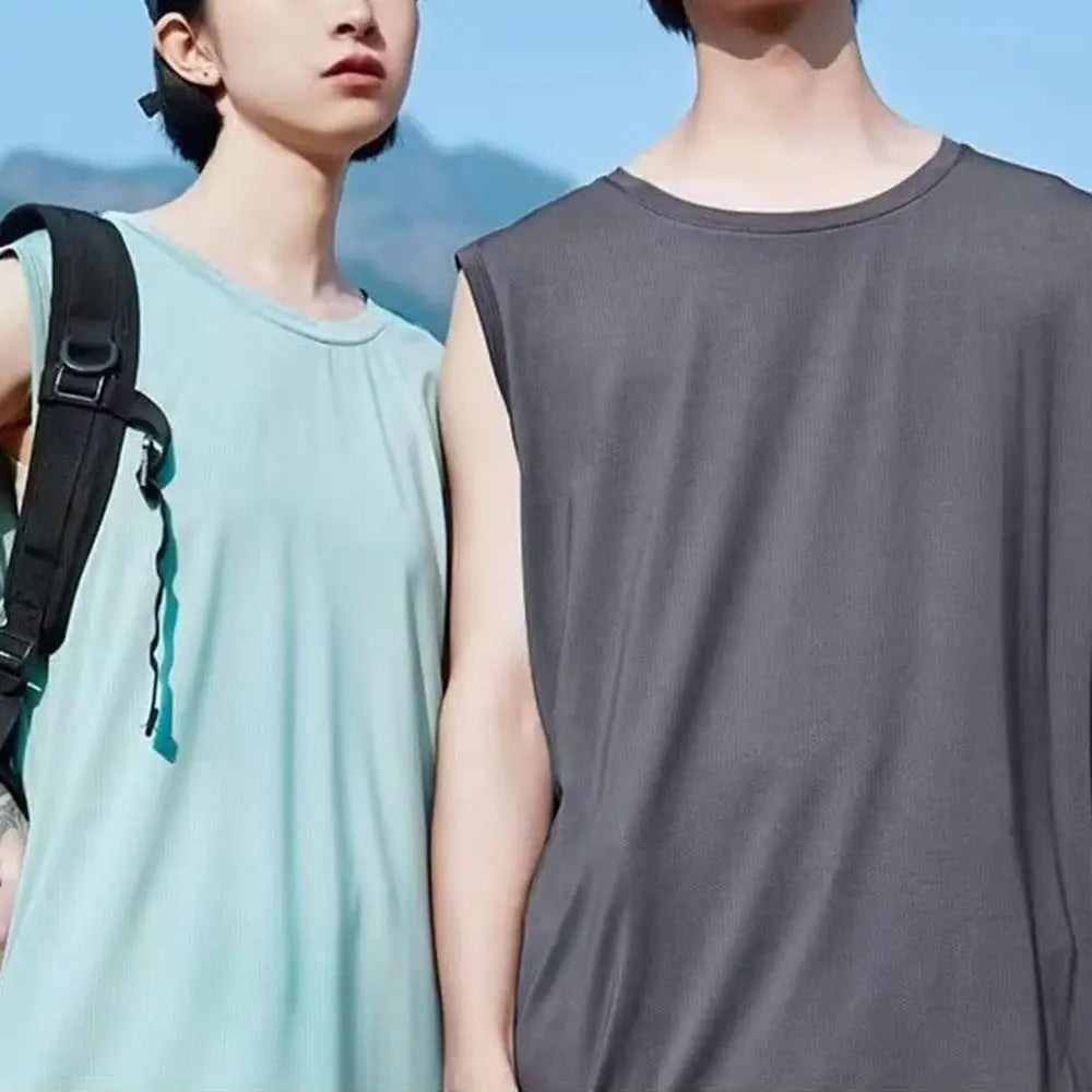 Men Breathable Loose Tee Summer Sleeveless T-Shirt Boys Sports Tank Top Unisex Casual Quick Drying Vest Cool Fitness Clothing