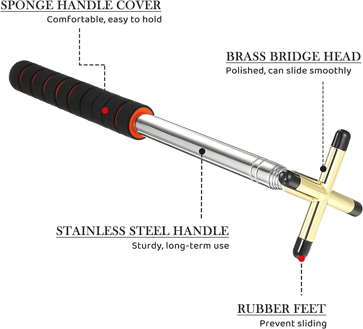 Retractable Billiards Cue Rest with Removable Brass Bridge Head, Pool Cue Stick, Snooker Table Accessories