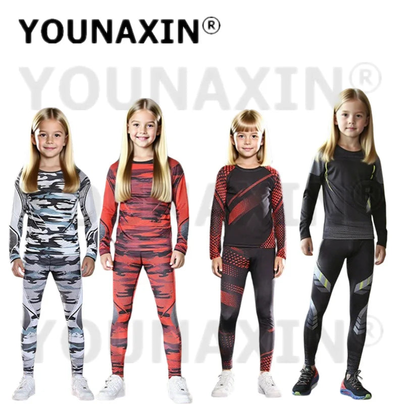 One Set Child Unisex Gym Yoga Sportswear Long Sleeves T-shirts Pants Running Top Fitness Training Trousers Sports Clothing