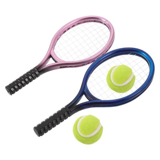 Sporting Goods Mini Tennis Racket Net Child Plastic Dollhouse Miniature Accessories