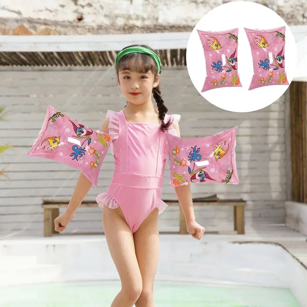 2x Reusable Comfortable To Wear Inflatable Arm Bands Thicken PVC Sporting Goods Swimming Arm Bands Float Bands Kids Adults