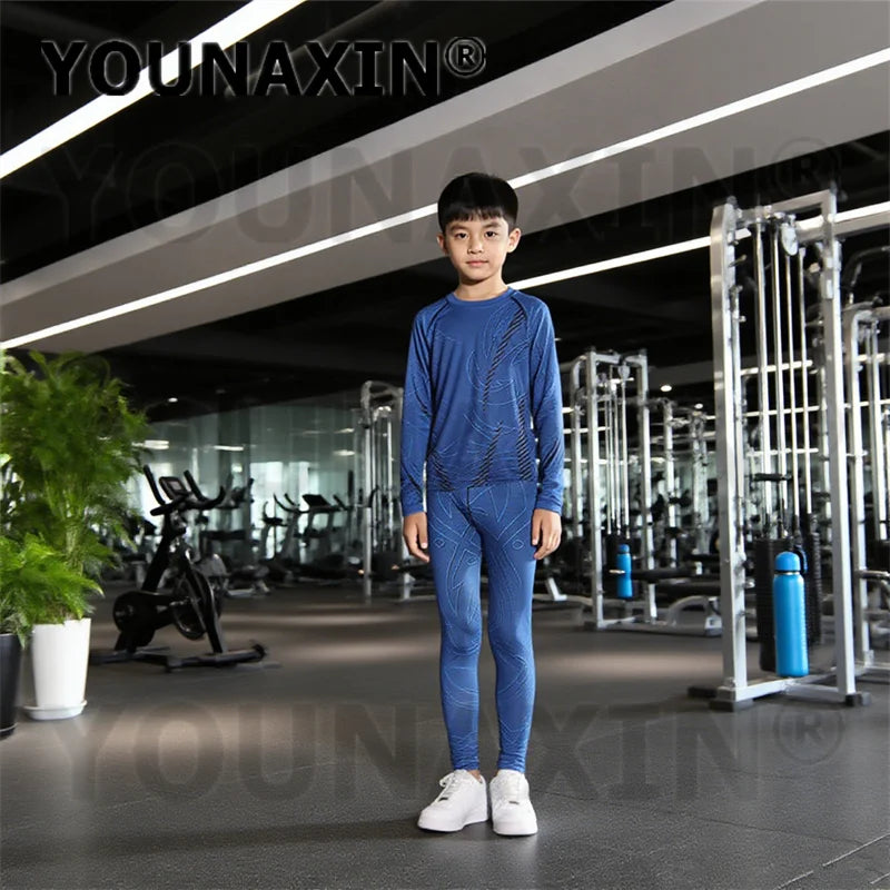 One Set Unisex Child Running Sports Long Sleeves T-shirts Pants Yoga Top Sportswear Fitness Training Clothing Gym Trousers