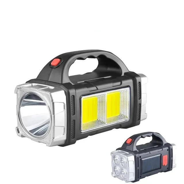 Portable Powerful USB Rechargeable Flashlight Solar LED Light With COB Work Light 4 Gear Charge Mobile Phone Camping Lamp
