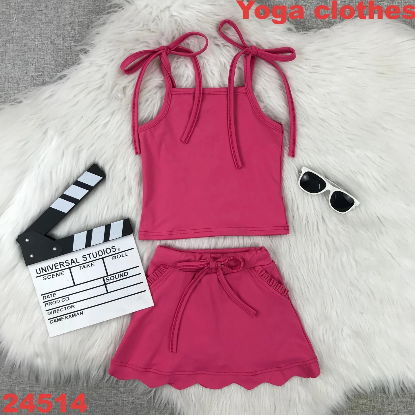 2025 Yoga fitness Baby Girl Clothing Active Toddler Short Sleeves Shirt Shorts Skirt Kids Shorts Ruffle Skorts Set Pink Clothes