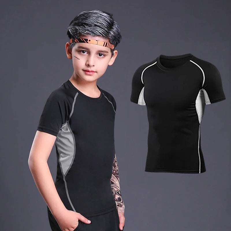 Kid's MMA T-shirts+Pants Set Rashguard For Boy Children Sportsuit Fitness Gym MMA Clothing Compression Tights Muay Thai Shorts