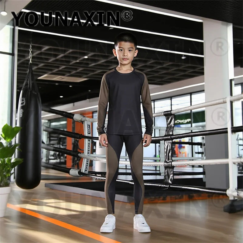 One Set Unisex Child Running Sports Long Sleeves T-shirts Pants Yoga Top Sportswear Fitness Training Clothing Gym Trousers