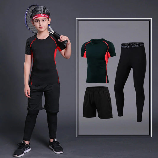 Kid's MMA T-shirts+Pants Set Rashguard For Boy Children Sportsuit Fitness Gym MMA Clothing Compression Tights Muay Thai Shorts