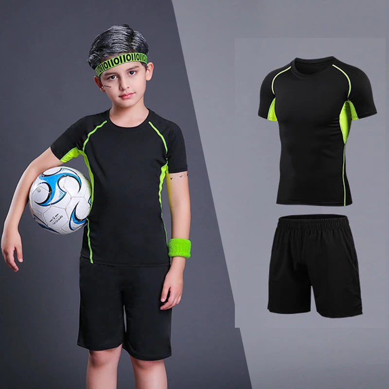 Kid's MMA T-shirts+Pants Set Rashguard For Boy Children Sportsuit Fitness Gym MMA Clothing Compression Tights Muay Thai Shorts