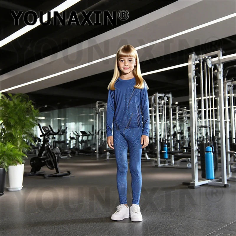 One Set Child Unisex Gym Yoga Sportswear Long Sleeves T-shirts Pants Running Top Fitness Training Trousers Sports Clothing